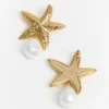 Mottled Gold Sea Star Pearl Earrings Mottled Gold Sea Star Pearl Earrings