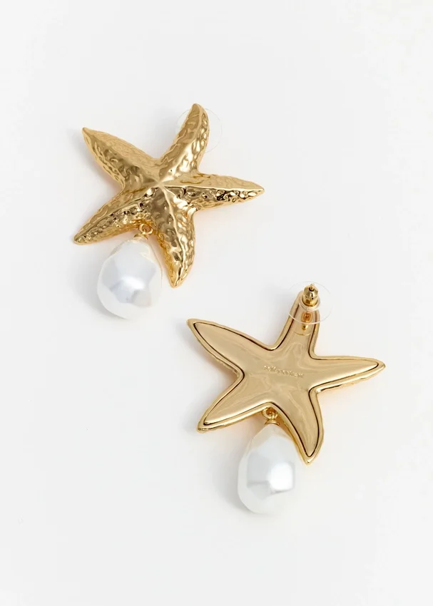 Mottled Gold Sea Star Pearl Earrings Mottled Gold Sea Star Pearl Earrings