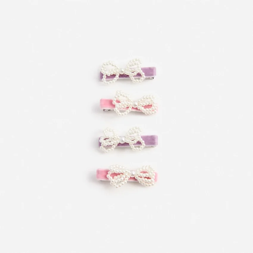 Multi Velvet Pearl Bow Hairclips Multi Velvet Pearl Bow Hairclips