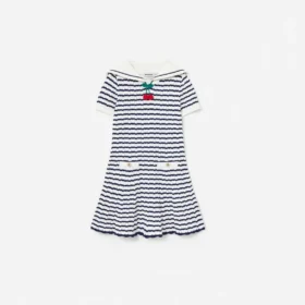 Navy And Cream Stripe Knitted Dress