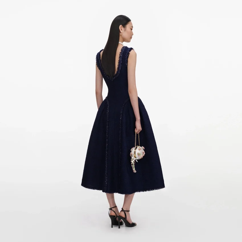 Navy Boucle Midi Dress Navy Boucle Midi Dress