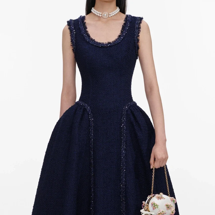 Navy Boucle Midi Dress Navy Boucle Midi Dress