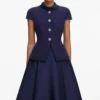 Navy Boucle Taffeta Midi Dress Navy Boucle Taffeta Midi Dress