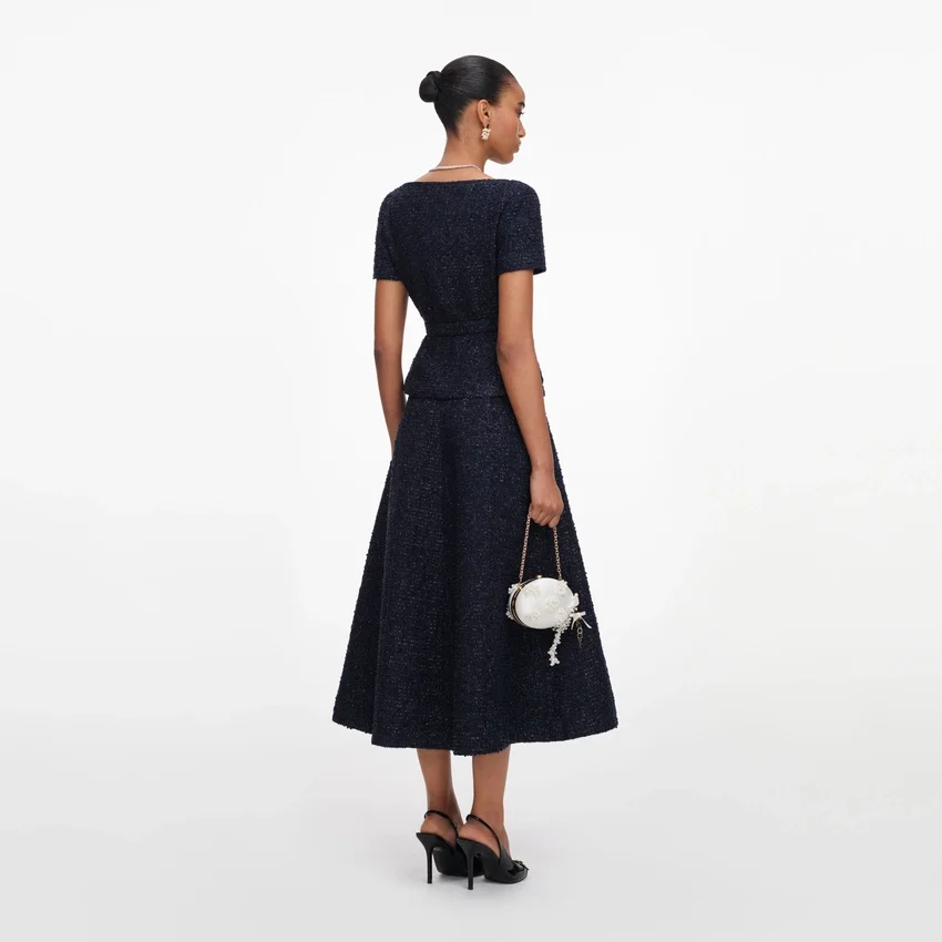 Navy Boucle Tailored Midi Dress Navy Boucle Tailored Midi Dress