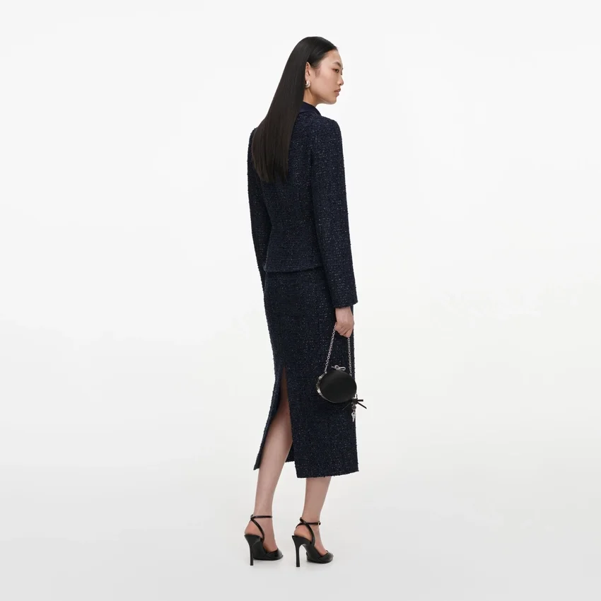 Navy Boucle Tailored Midi Dress Navy Boucle Tailored Midi Dress