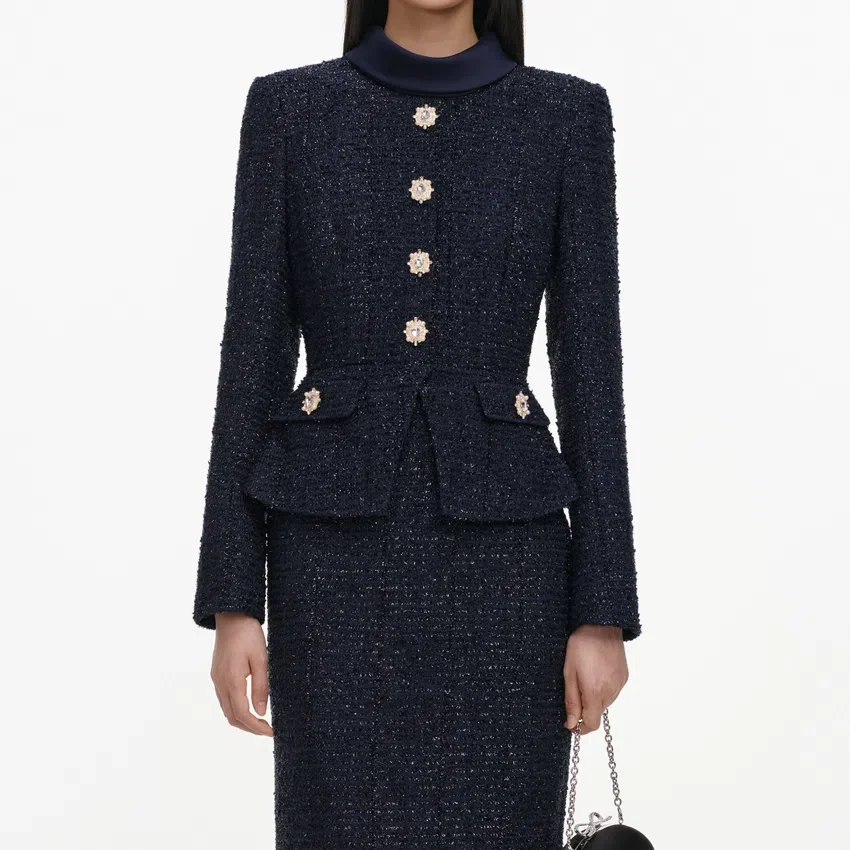 Navy Boucle Tailored Midi Dress Navy Boucle Tailored Midi Dress