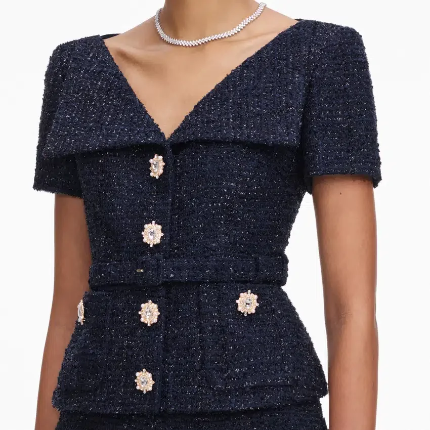 Navy Boucle Tailored Midi Dress Navy Boucle Tailored Midi Dress