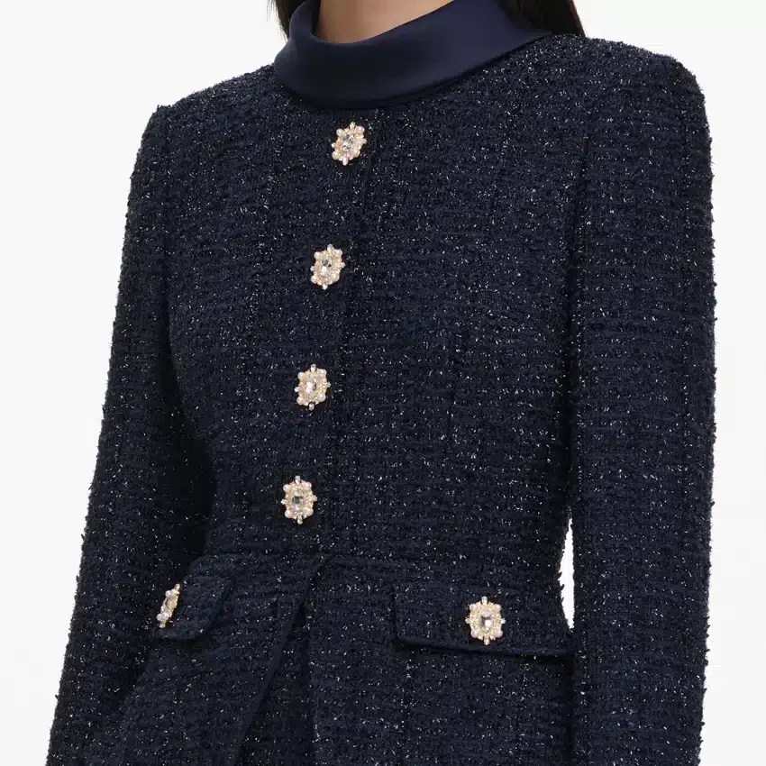 Navy Boucle Tailored Midi Dress Navy Boucle Tailored Midi Dress