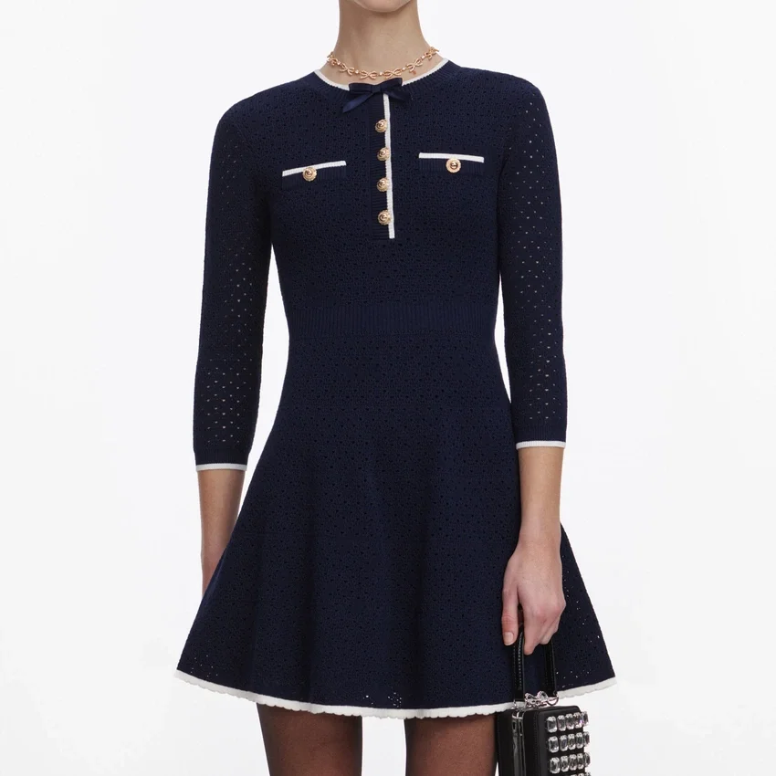 Navy Bow Knit Mini Dress Navy Bow Knit Mini Dress