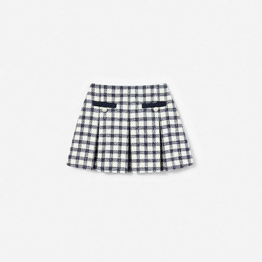 Navy Check Boucle Skirt Navy Check Boucle Skirt