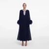 Navy Chiffon Feather Midi Dress Navy Chiffon Feather Midi Dress