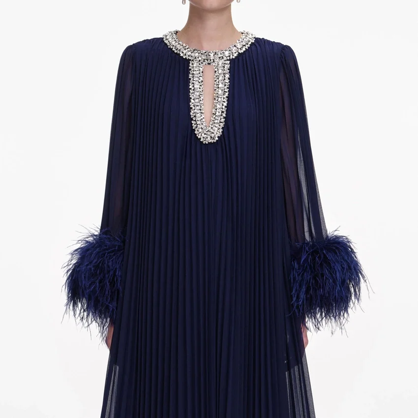 Navy Chiffon Feather Midi Dress Navy Chiffon Feather Midi Dress