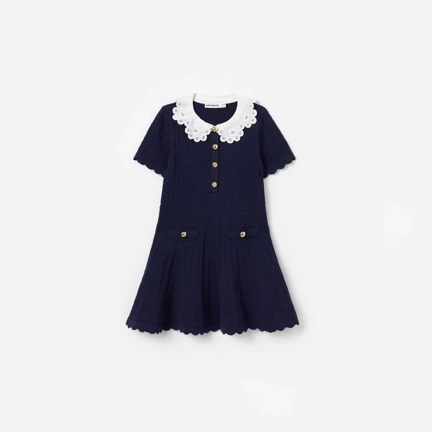 Navy Contrast Collar Knit Dress Navy Contrast Collar Knit Dress