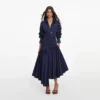 Navy Cotton Asymmetric Midi Dress Navy Cotton Asymmetric Midi Dress