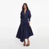 Navy Cotton Asymmetric Midi Dress Navy Cotton Asymmetric Midi Dress