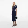 Navy Crochet Flower Knit Midi Dress