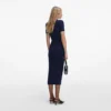 Navy Crochet Flower Knit Midi Dress