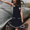 Navy Crochet Knitted Dress
