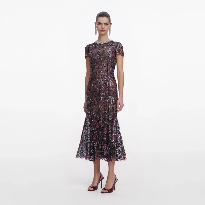 Navy Floral Sequin Midi Dress Navy Floral Sequin Midi Dress