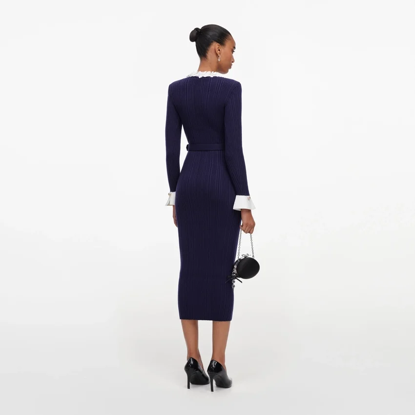 Navy Flower Rib Knit Midi Dress Navy Flower Rib Knit Midi Dress
