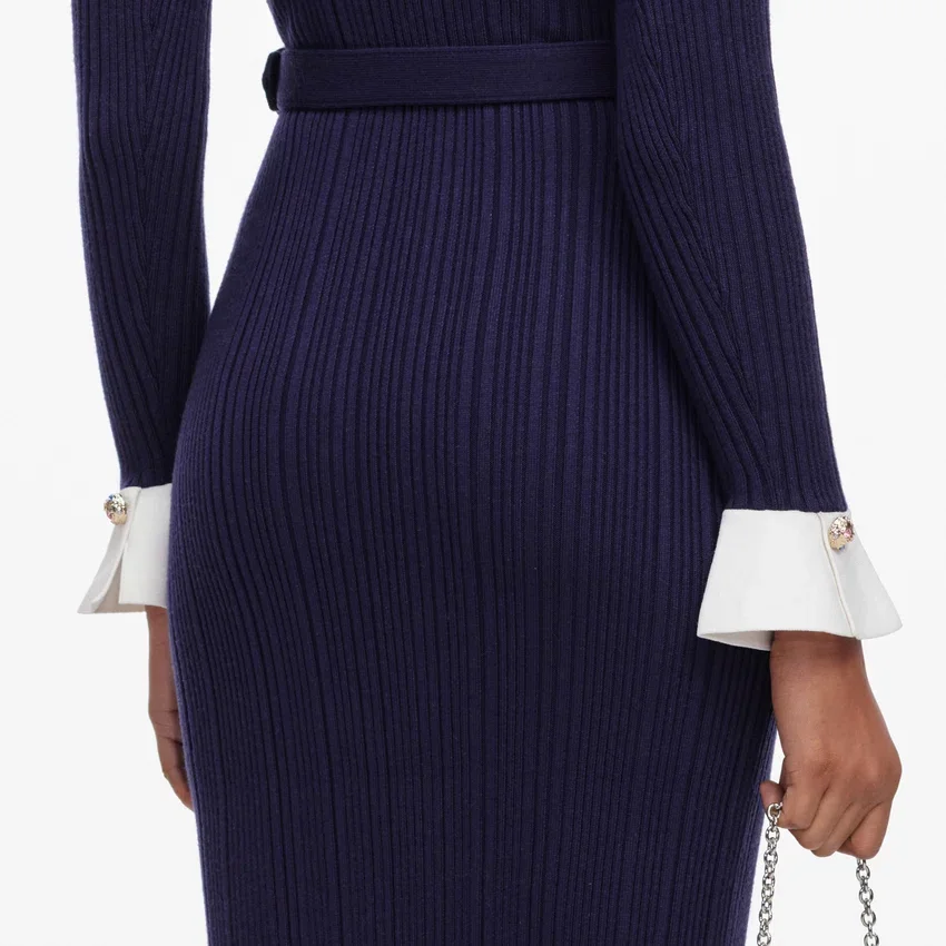 Navy Flower Rib Knit Midi Dress Navy Flower Rib Knit Midi Dress