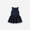 Navy Flower Scallop Taffeta Dress