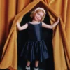 Navy Flower Scallop Taffeta Dress