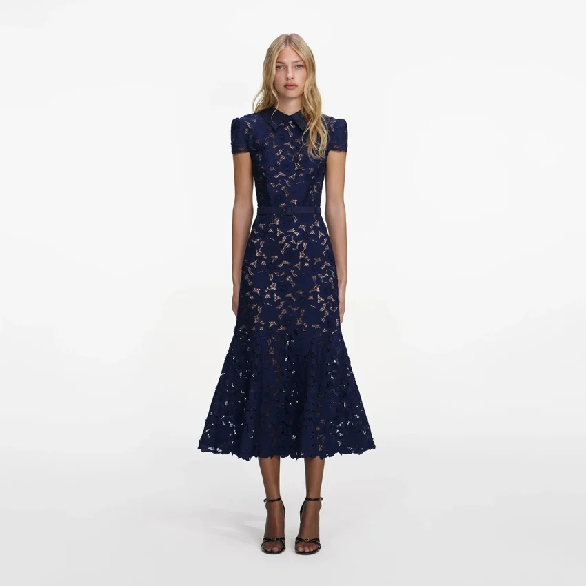 Navy Guipure Lace Midi Dress Navy Guipure Lace Midi Dress