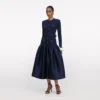 Navy Knit Taffeta Midi Dress Navy Knit Taffeta Midi Dress