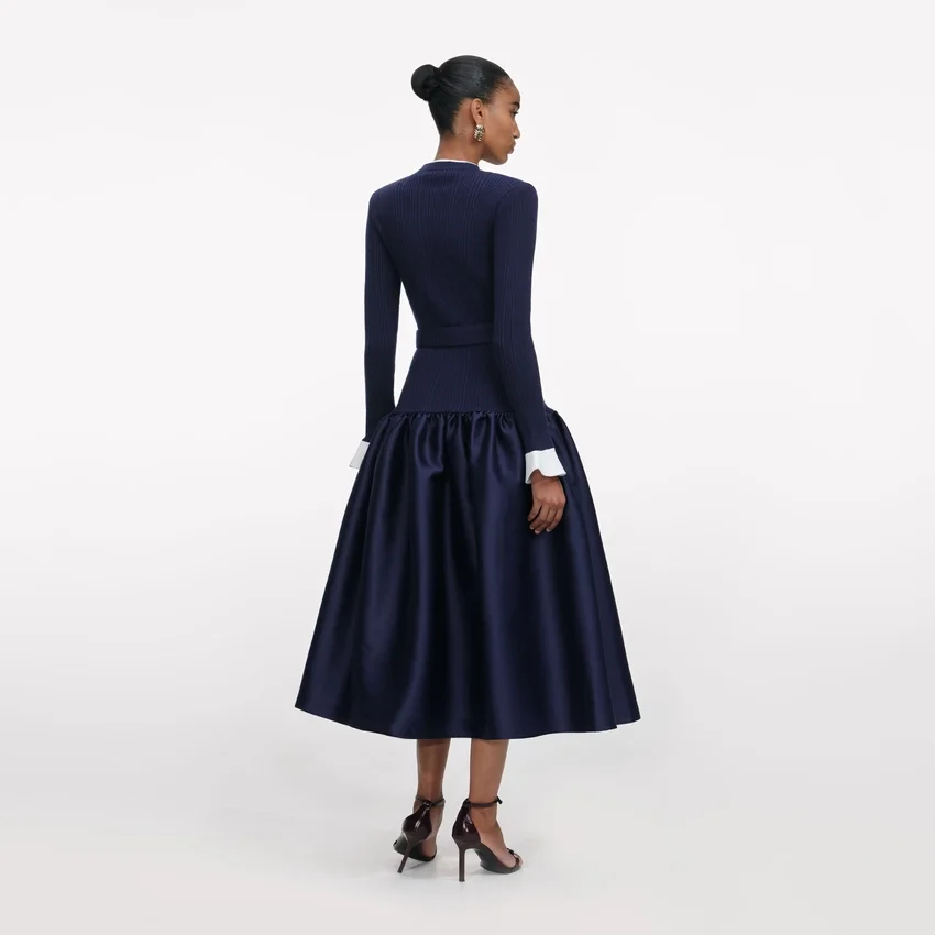 Navy Knit Taffeta Midi Dress Navy Knit Taffeta Midi Dress