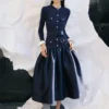 Navy Knit Taffeta Midi Dress Navy Knit Taffeta Midi Dress