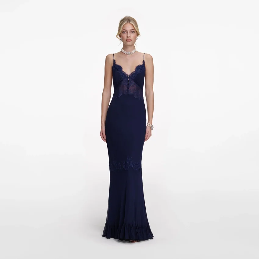 Navy Lace Georgette Maxi Dress Navy Lace Georgette Maxi Dress