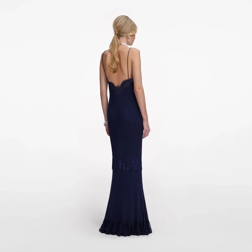 Navy Lace Georgette Maxi Dress Navy Lace Georgette Maxi Dress