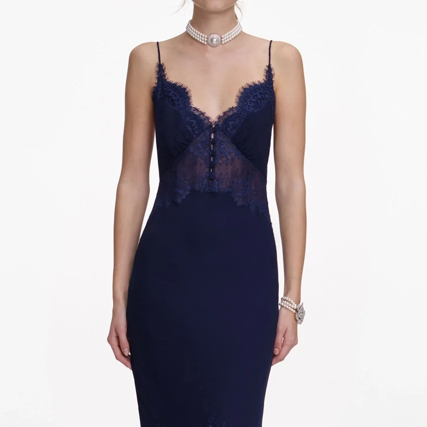 Navy Lace Georgette Maxi Dress Navy Lace Georgette Maxi Dress