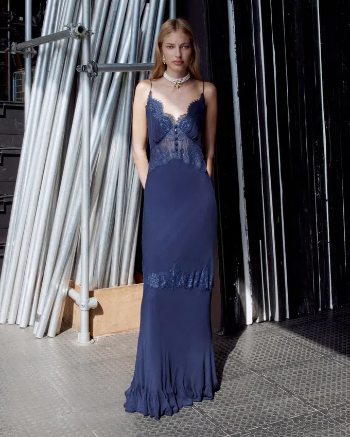 Navy Lace Georgette Maxi Dress Navy Lace Georgette Maxi Dress