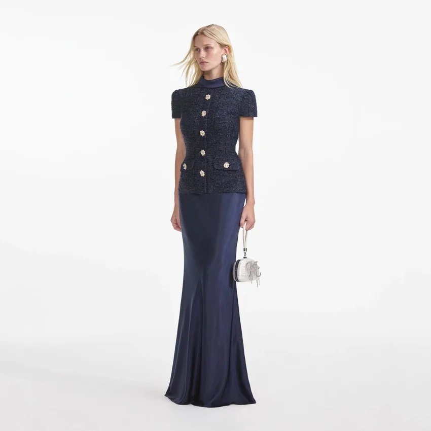 Navy Metallic Boucle Maxi Dress Navy Metallic Boucle Maxi Dress