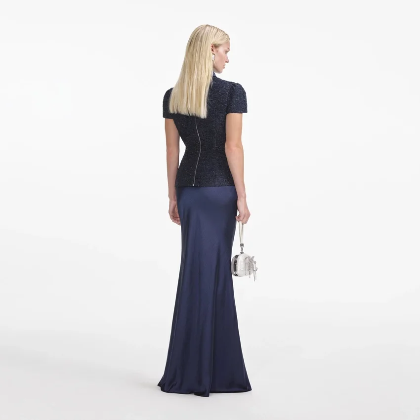 Navy Metallic Boucle Maxi Dress Navy Metallic Boucle Maxi Dress