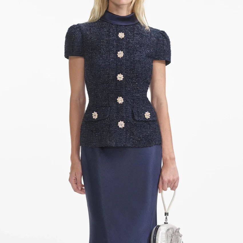 Navy Metallic Boucle Maxi Dress Navy Metallic Boucle Maxi Dress
