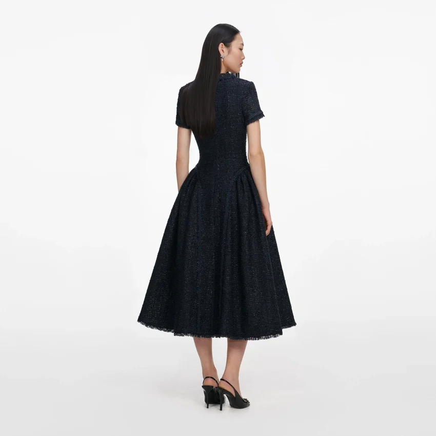 Navy Metallic Boucle Midi Dress Navy Metallic Boucle Midi Dress