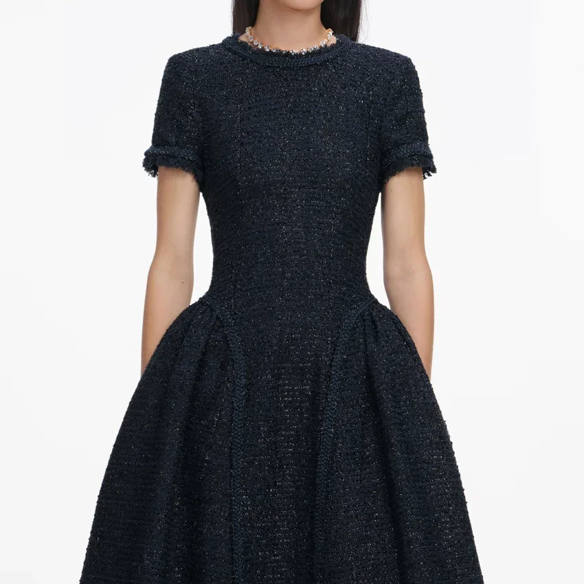 Navy Metallic Boucle Midi Dress Navy Metallic Boucle Midi Dress