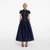 Navy Metallic Boucle Taffeta Midi Dress Navy Metallic Boucle Taffeta Midi Dress