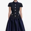 Navy Metallic Boucle Taffeta Midi Dress Navy Metallic Boucle Taffeta Midi Dress