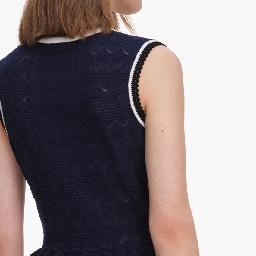 Navy Peplum Pointelle Knit Mini Dress Navy Peplum Pointelle Knit Mini Dress