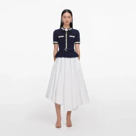 Navy Peplum Pointelle Knit Top Navy Peplum Pointelle Knit Top