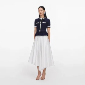 Navy Peplum Pointelle Knit Top Navy Peplum Pointelle Knit Top