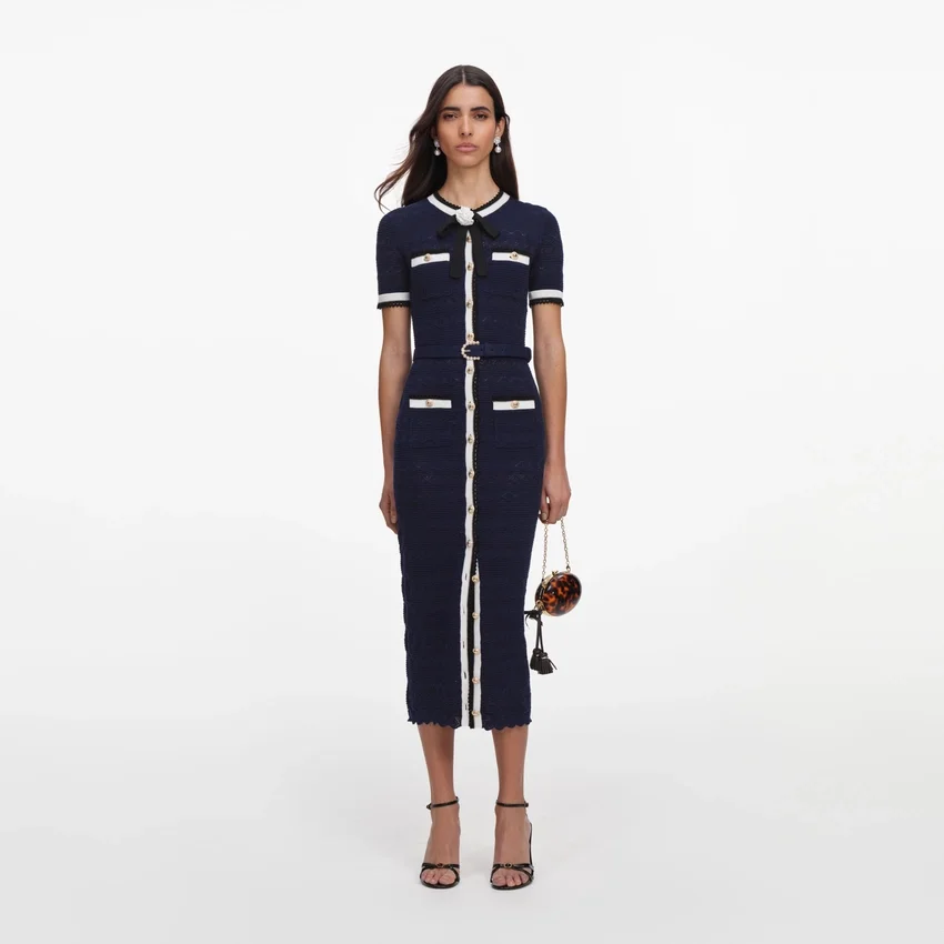 Navy Pointelle Knit Midi Dress Navy Pointelle Knit Midi Dress
