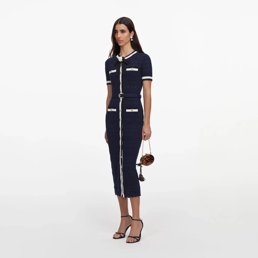 Navy Pointelle Knit Midi Dress Navy Pointelle Knit Midi Dress