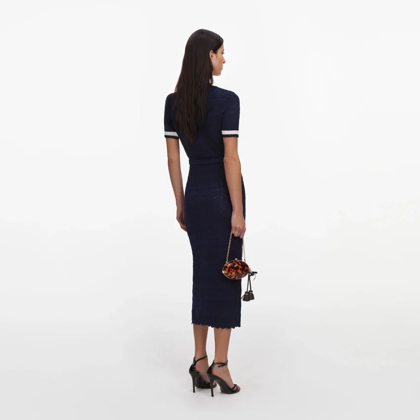 Navy Pointelle Knit Midi Dress Navy Pointelle Knit Midi Dress