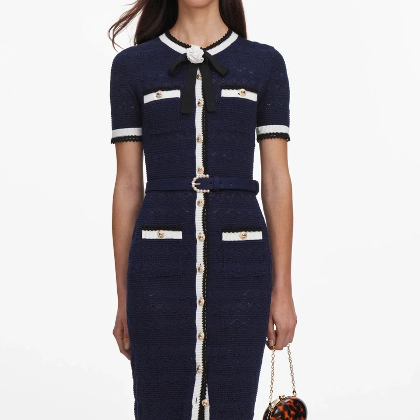 Navy Pointelle Knit Midi Dress Navy Pointelle Knit Midi Dress