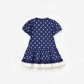 Navy Polka Dot Cotton Printed Dress